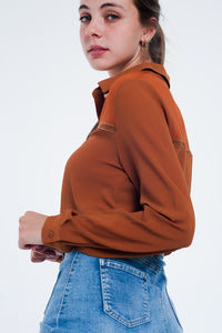 Front Insert Blouse Orange