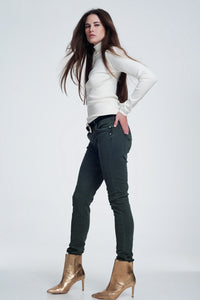 Khaki Jeans With Button Closure