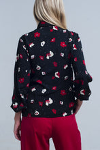 Load image into Gallery viewer, Black Shirt With Red and White Flowers