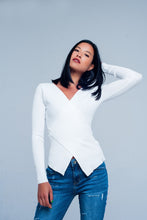 Load image into Gallery viewer, Cream Ribbed V-Neck Sweater