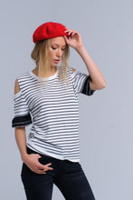 Load image into Gallery viewer, White Striped Sweater With Embroidery