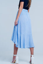 Load image into Gallery viewer, Blue Stripe Asymetric Hem Midi Skirt