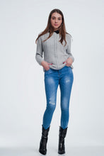 Load image into Gallery viewer, Gray Sweater With Knitted Stripe Detail