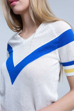 Load image into Gallery viewer, White Openwork Sweater With Blue Detail