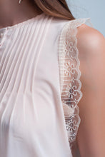 Load image into Gallery viewer, Beige Sleeveless Top With Lace Details