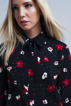 Load image into Gallery viewer, Black Shirt With Red and White Flowers