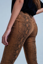 Load image into Gallery viewer, Orange Skinny Pants in Snake Print