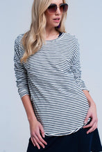 Load image into Gallery viewer, Navy Striped Asymmetric Sweater