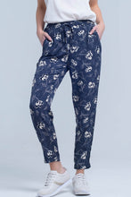 Load image into Gallery viewer, Navy Blue Pants With Floral Print