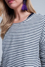 Load image into Gallery viewer, Navy Striped Asymmetric Sweater