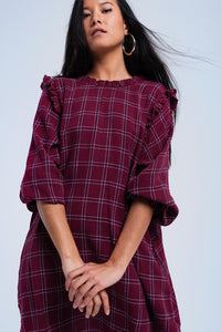 Bordeaux Checked Dress