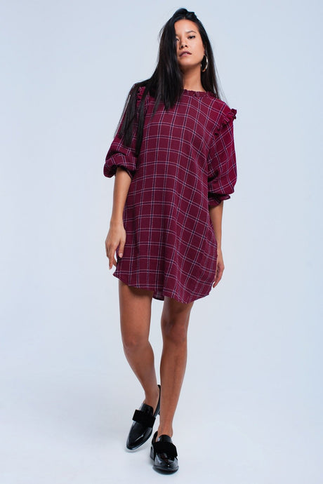 Bordeaux Checked Dress