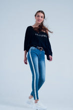 Load image into Gallery viewer, Skinny Jeans With White Side Stripe