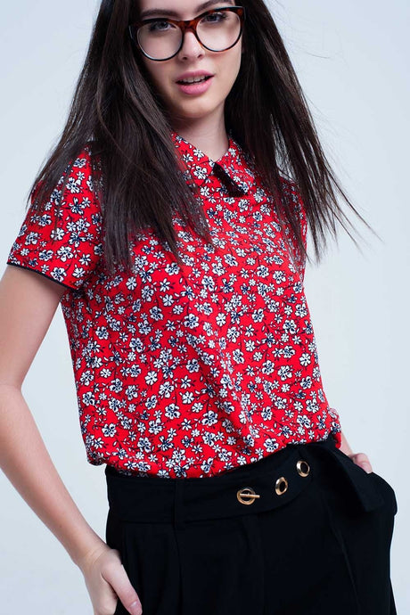 Red Shirt With White Flowers Print