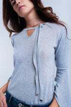 Load image into Gallery viewer, Gray Sweater With Bell Sleeves