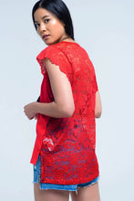 Load image into Gallery viewer, Red Top With Lace Back and Ruffles