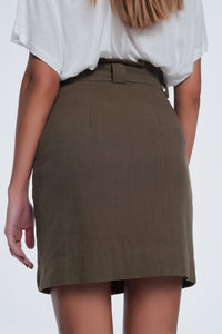 Mini Khaki Skirt With Front Buttons