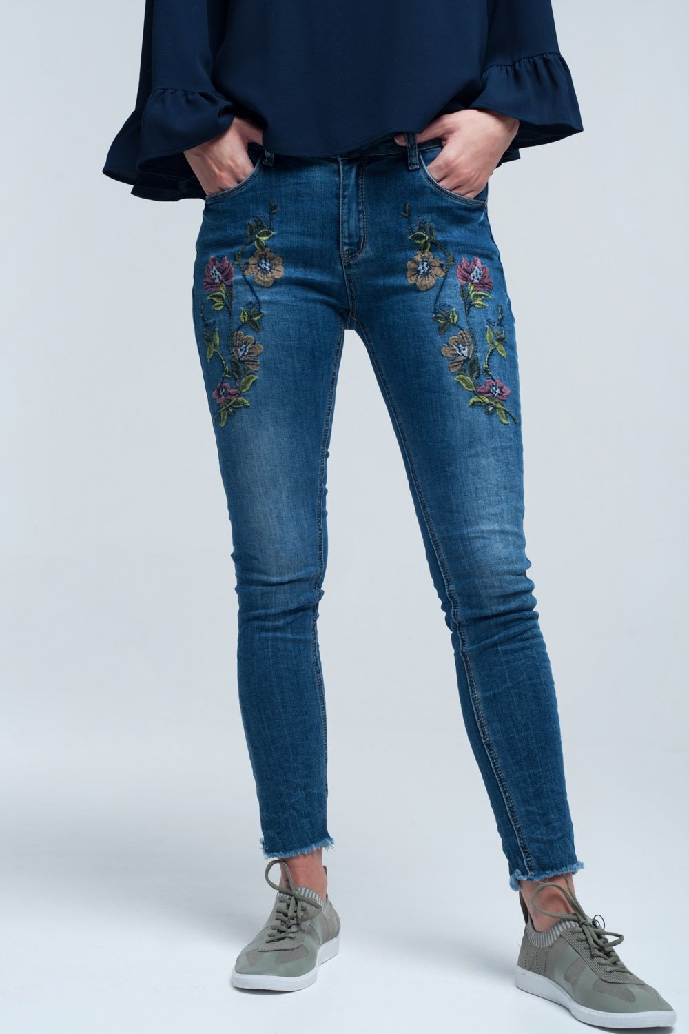 Blue Skinny Jean With Embroideries