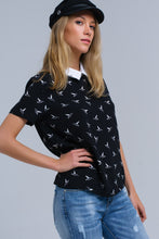 Load image into Gallery viewer, Black Shirt With White Printed Birds