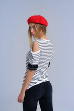 Load image into Gallery viewer, White Striped Sweater With Embroidery