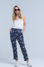 Load image into Gallery viewer, Navy Blue Pants With Floral Print