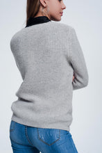 Load image into Gallery viewer, Gray Sweater With Knitted Stripe Detail