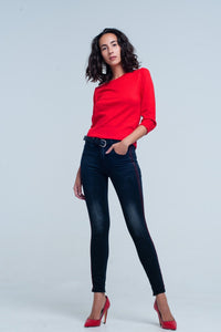 Black Skinny Leg Jeans With Side Stripe