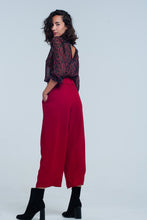 Load image into Gallery viewer, Red Wide Leg Culottes With Belt Detail