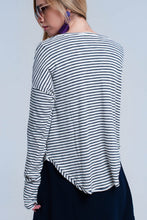 Load image into Gallery viewer, Navy Striped Asymmetric Sweater