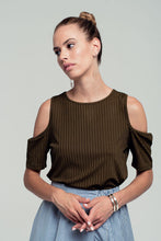 Load image into Gallery viewer, Khaki Cold Shoulder Top