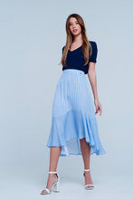 Load image into Gallery viewer, Blue Stripe Asymetric Hem Midi Skirt