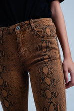 Load image into Gallery viewer, Orange Skinny Pants in Snake Print