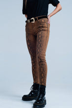 Load image into Gallery viewer, Orange Skinny Pants in Snake Print