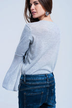 Load image into Gallery viewer, Gray Sweater With Bell Sleeves