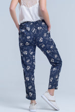 Load image into Gallery viewer, Navy Blue Pants With Floral Print