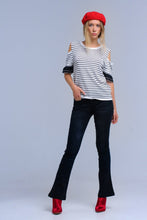 Load image into Gallery viewer, White Striped Sweater With Embroidery