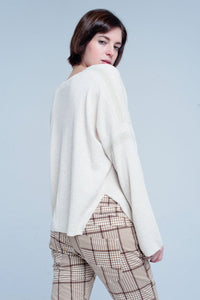 Beige Fine Knitted Sweater With Glitter Details