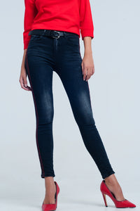 Black Skinny Leg Jeans With Side Stripe