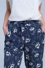 Load image into Gallery viewer, Navy Blue Pants With Floral Print