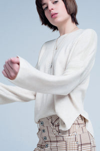 Beige Fine Knitted Sweater With Glitter Details