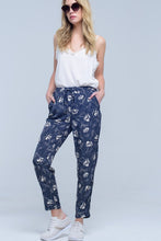Load image into Gallery viewer, Navy Blue Pants With Floral Print