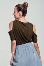 Load image into Gallery viewer, Khaki Cold Shoulder Top