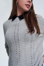 Load image into Gallery viewer, Gray Sweater With Knitted Stripe Detail