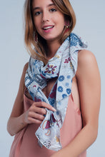 Load image into Gallery viewer, Gray Scarf With Flower Print