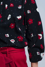 Load image into Gallery viewer, Black Shirt With Red and White Flowers