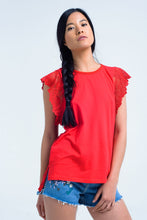 Load image into Gallery viewer, Red Top With Lace Back and Ruffles