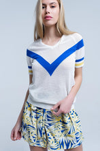 Load image into Gallery viewer, White Openwork Sweater With Blue Detail