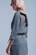 Load image into Gallery viewer, Gray Tartan Pattern Top With Ribbons