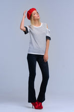 Load image into Gallery viewer, White Striped Sweater With Embroidery