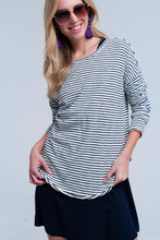 Load image into Gallery viewer, Navy Striped Asymmetric Sweater